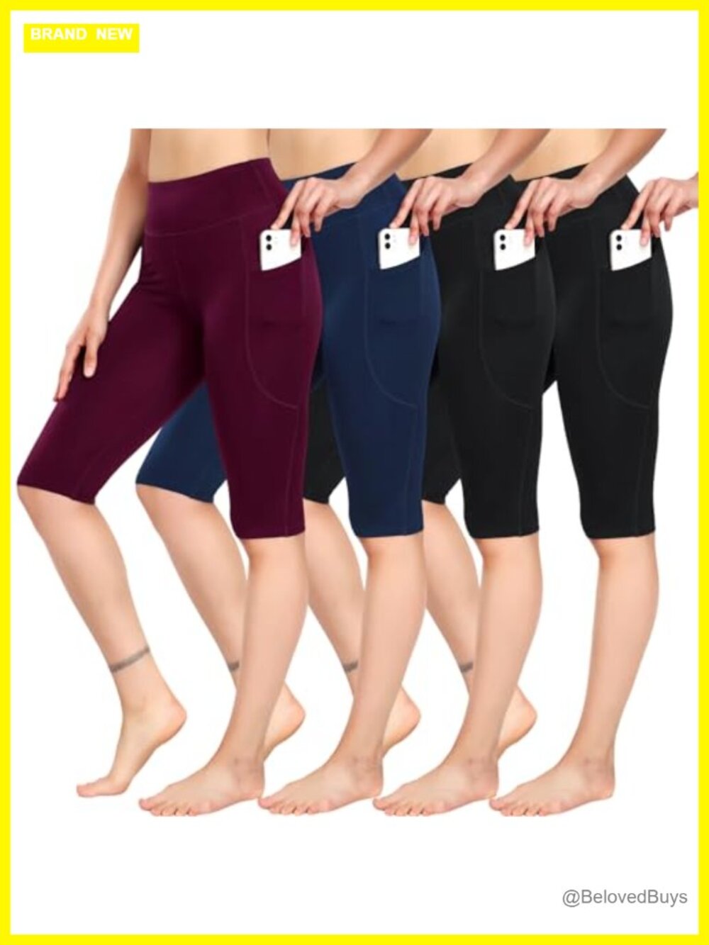 Women's High Waisted Biker Shorts Capri Leggings with Pockets Stretchy Athletic